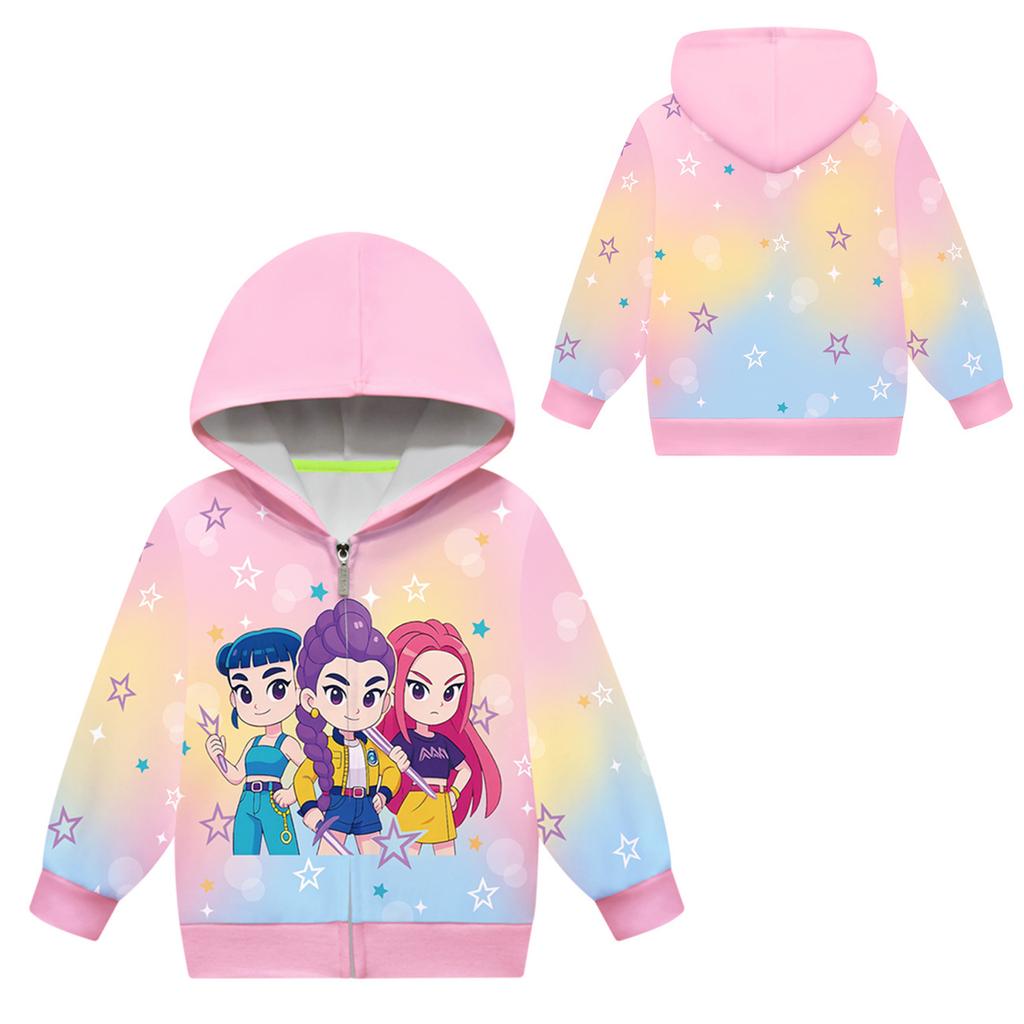 Girls Hoodie 3D Cartoon Jacket Sweatshirt Music Zip Hooded Long Sleeve Tops