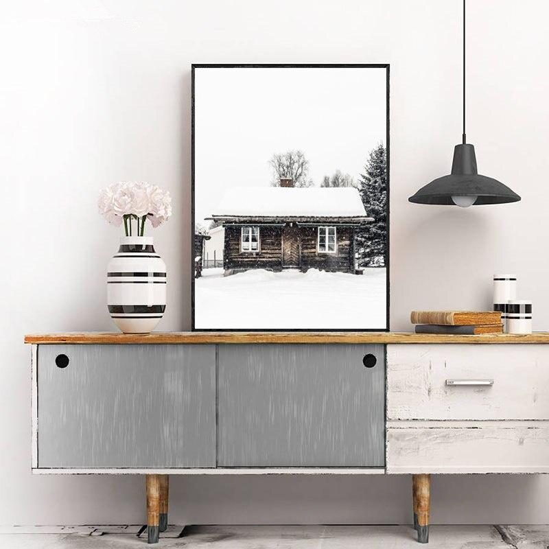 Scandinavian Poster Christmas Home Decor Wall Art Canvas Painting Winter Wooden House Picture Nordic Art Living Room Decoration