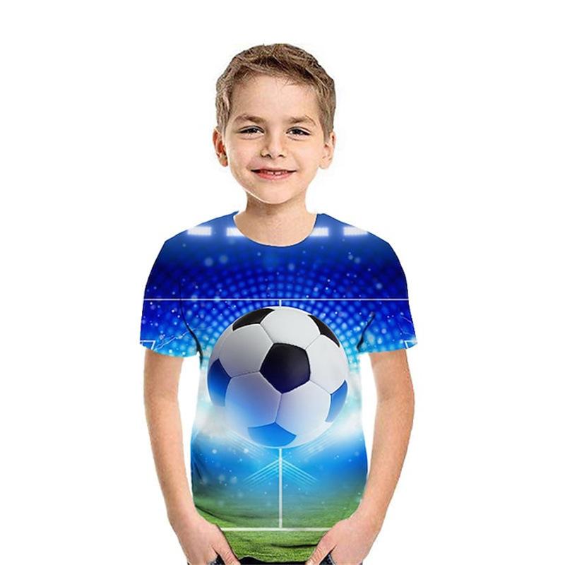 Summer Round Neck 3D Colorful Football Pattern Printed Top Fashionable Casual Short Sleeved Children's Boy T-shirts