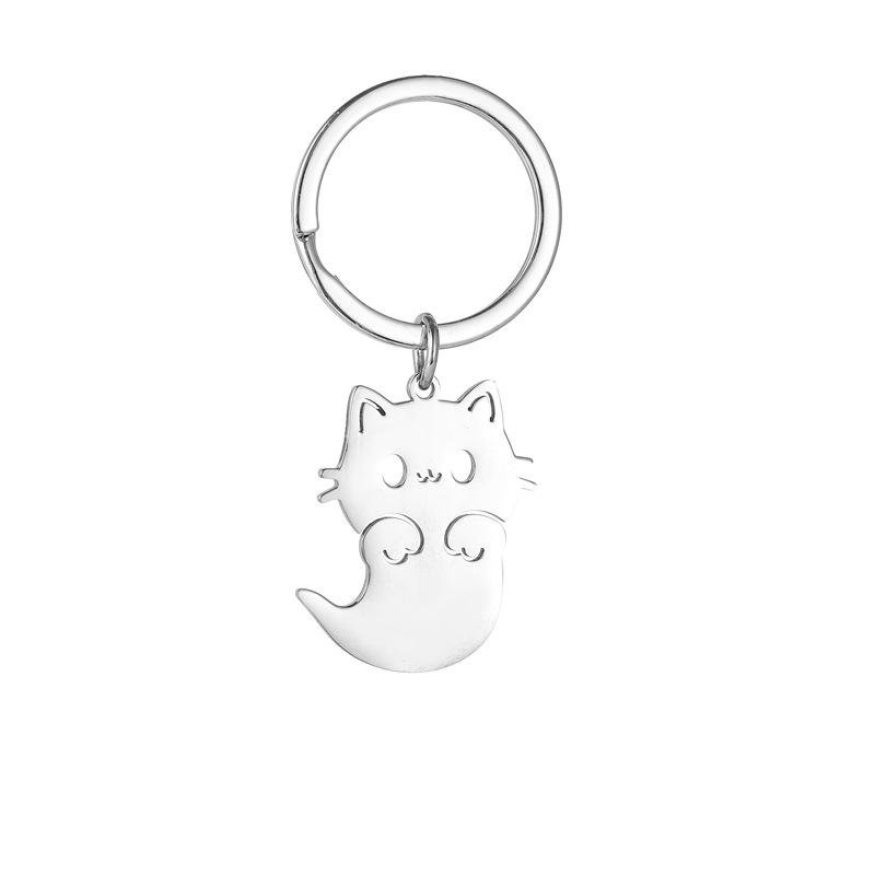 Ghost Cat Dog Stainless Steel Keychain Halloween Cartoon Design Fashion Keyring Practical Cute Backpack Pendant