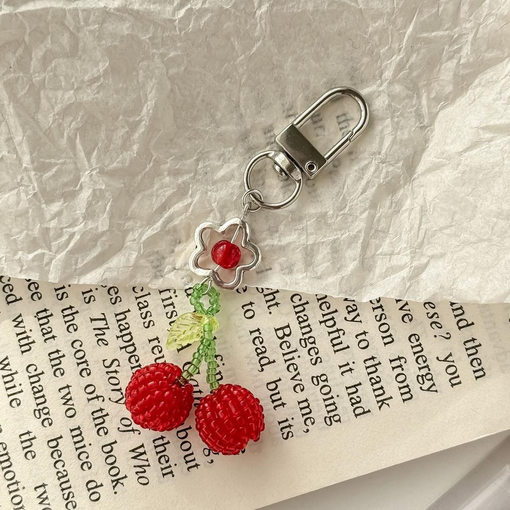 Minimalist Cute Cherry Phone Charm Strap Handmade Beaded Delicate Bag Keychain Lanyard For Airpods