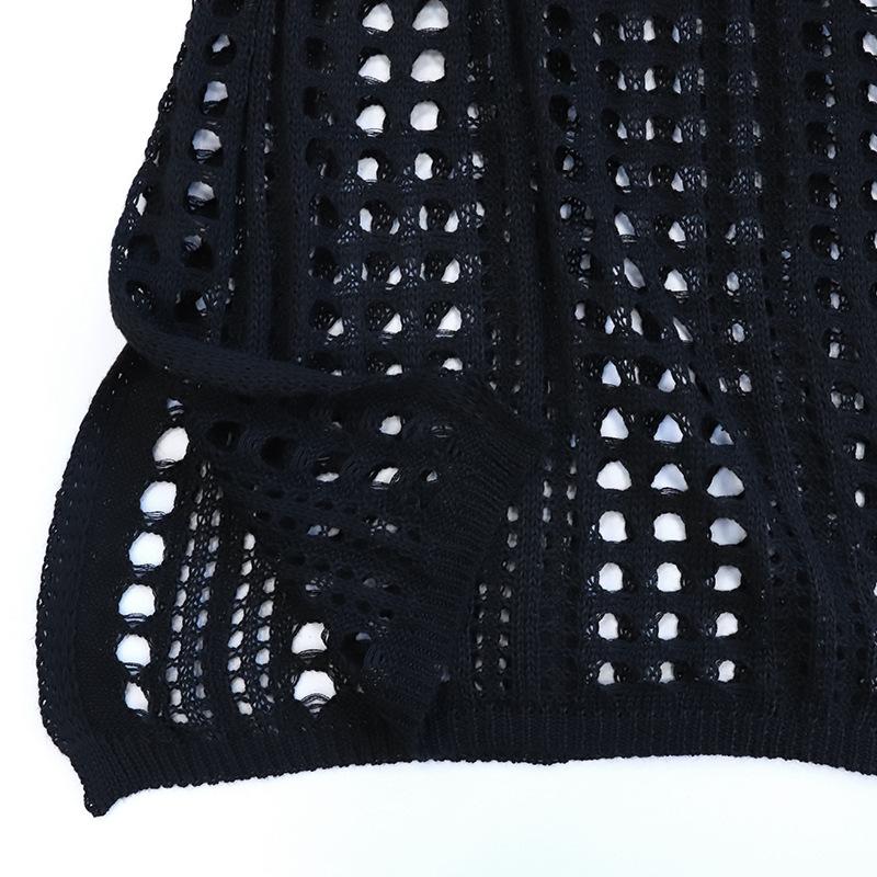 Letní dámské pletené vyhloubené tílko zakrytí plážové prázdninové bikiny svrchní krátké šaty košile s ochranou proti slunci plážové šaty