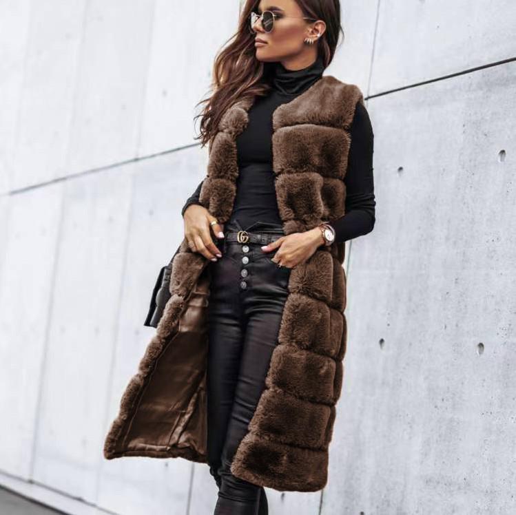 

2025 Trendy Autumn/Winter Long Round Neck Fur Vest Coat XL