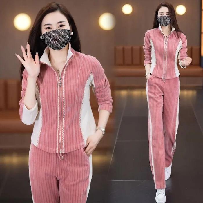 

Женский повседневный спортивный костюм в корейском стиле: Модный, Молодящий Костюм-Двойка на Весну и Осень 2025 L [100-115 lbs]