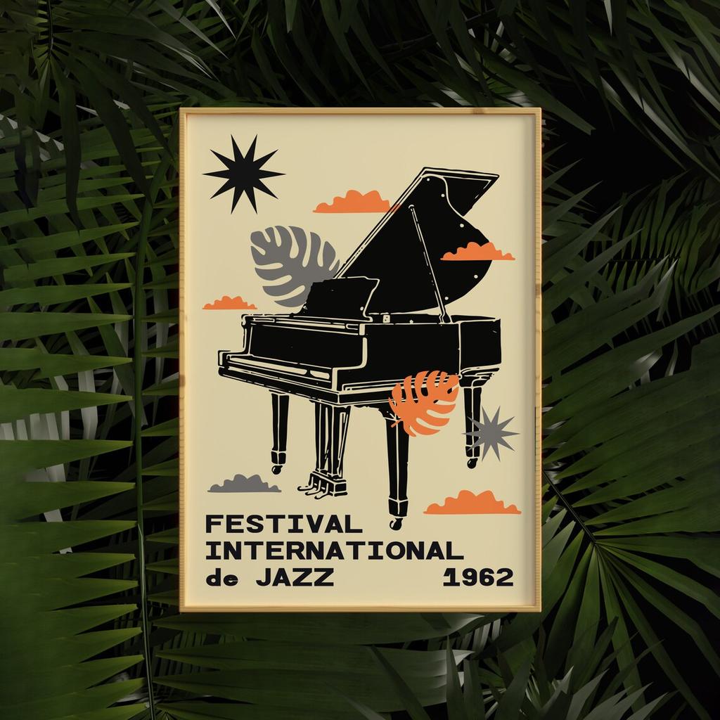 Modernes Jazz-Festival-Musikfestival-Poster, schlichter Stil, bunte Klavierbilder, Leinwanddruck, Poster, Wandkunst, Dekor für Bar