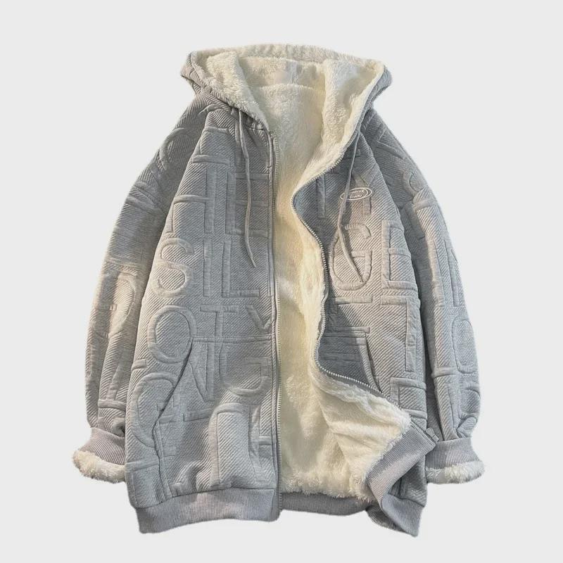 Men's Lambskin Hooded Sweatshirt - Japanese Trend Streetwear, Loose Fit, Hong Kong Style, All-Season Long-Sleeve Jacket