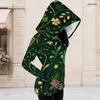 Women Plus Size Asymmetric Cutout Neck Cold Shoulder Long Sleeve Fitted Top Dark Green Golden Clover Printed