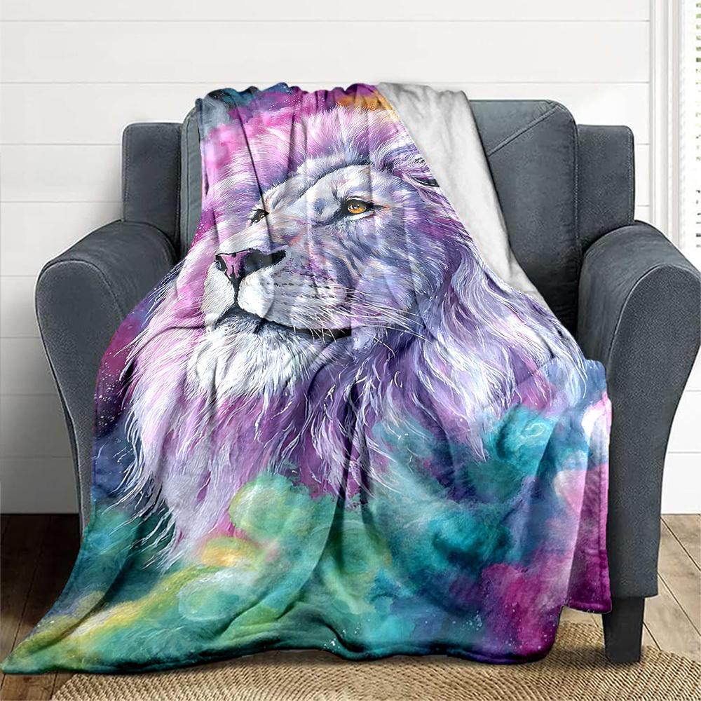 

1pc Cosmic Lion Blanket - Lightweight Flannel Fleece with Digital Printing, Soft Warm for Sofa, Travel, Camping, Office yy251018335 75x90cm