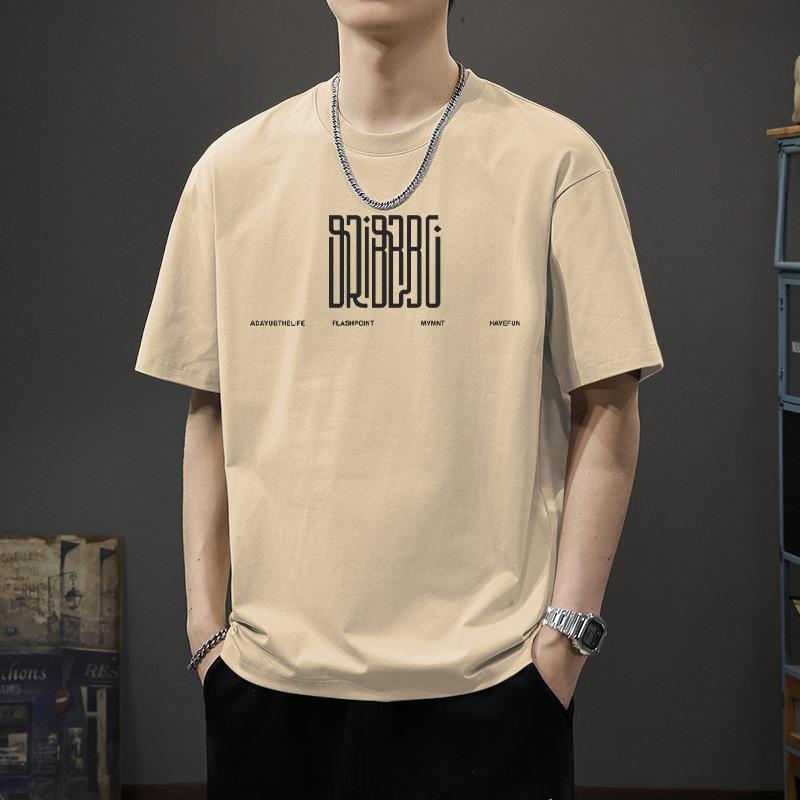 Heavy Duty Pure Cotton Short Sleeved T-shirt for Men's Summer Ins Hong Kong Style Loose Couple Outfit Trendy Versatile Half Sleeved T-shirt on Top