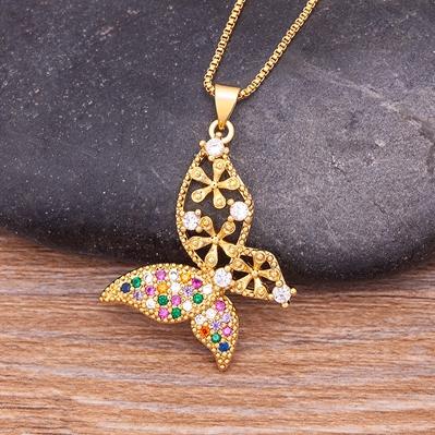 Nidin Top Quality Copper Zircon 12 Styles Charms Butterfly Pendant Chain Necklace for Women Gold Plated Vintage Boho Jewelry