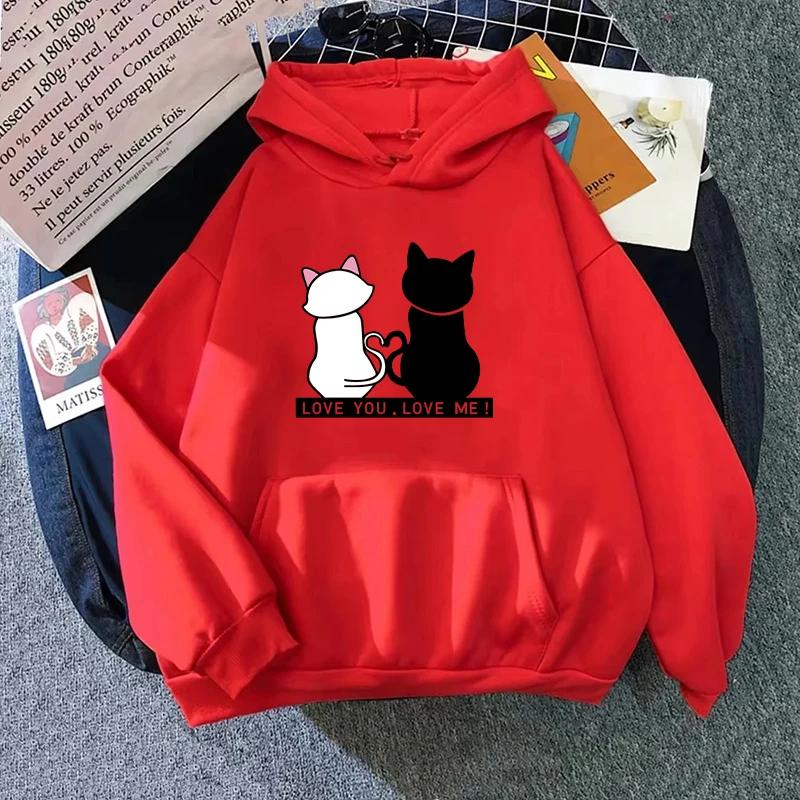 

Cute Cat Print Women s Sweatshirts All Season Daily Casual Sporty Loose Hoodie 2025 New Girls Home Outdoor Comfort Warm Pullover S