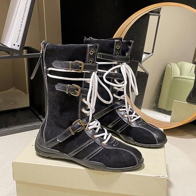 Botas Curtas Femininas de Designer de Moda Novas Outono Inverno Couro Camurça Botas Plataforma Moda Gladiador Fivela Alta Botas Góticas Mujer Zapatos
