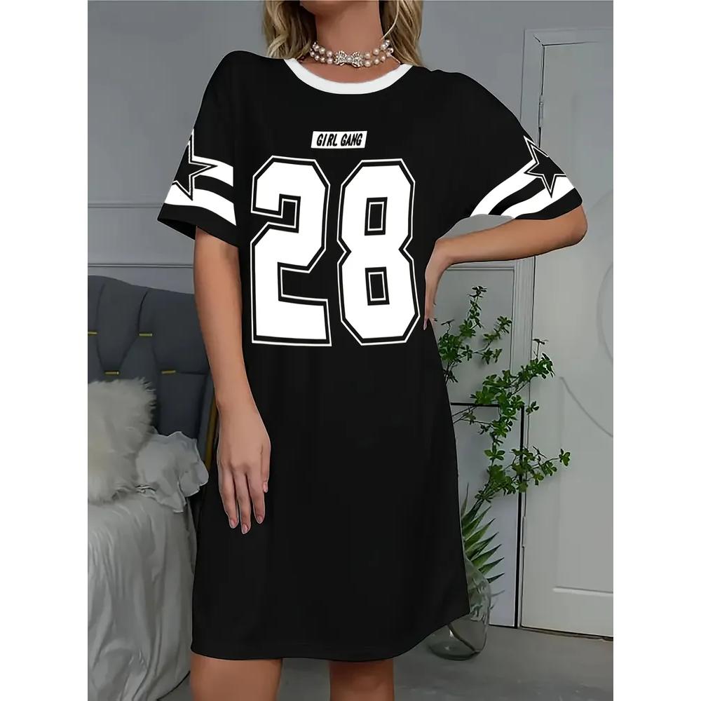 Daily Breathable Comfortable Printed Dress Fashionable Versatile Loose Casual Dresses S