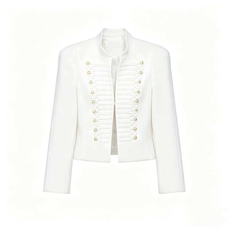 Womens Stand Collar Patchwork Button-Up Blazer