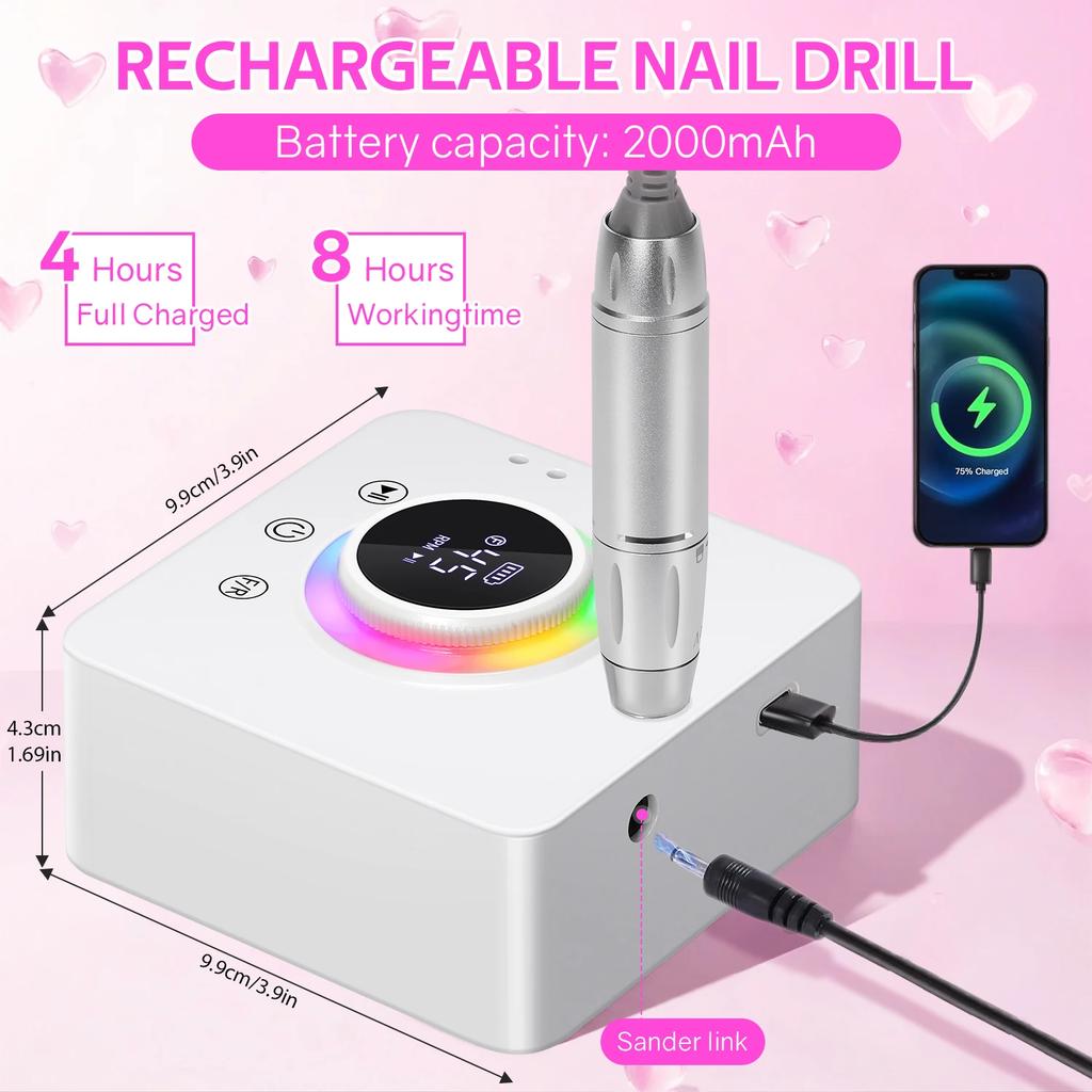 DianaBeauty 45000RPM Rechargeable Manicure Drill Desktop Polishing Machine Electric Manicure Sander Low Noise Nail Salon Tools