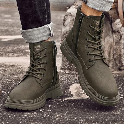 Winterwärme Bequeme Desert Boots Freizeit High Top Schuhe Seitenreißverschluss Herren Motorradstiefel Echtes Leder Outdoor Stiefelette