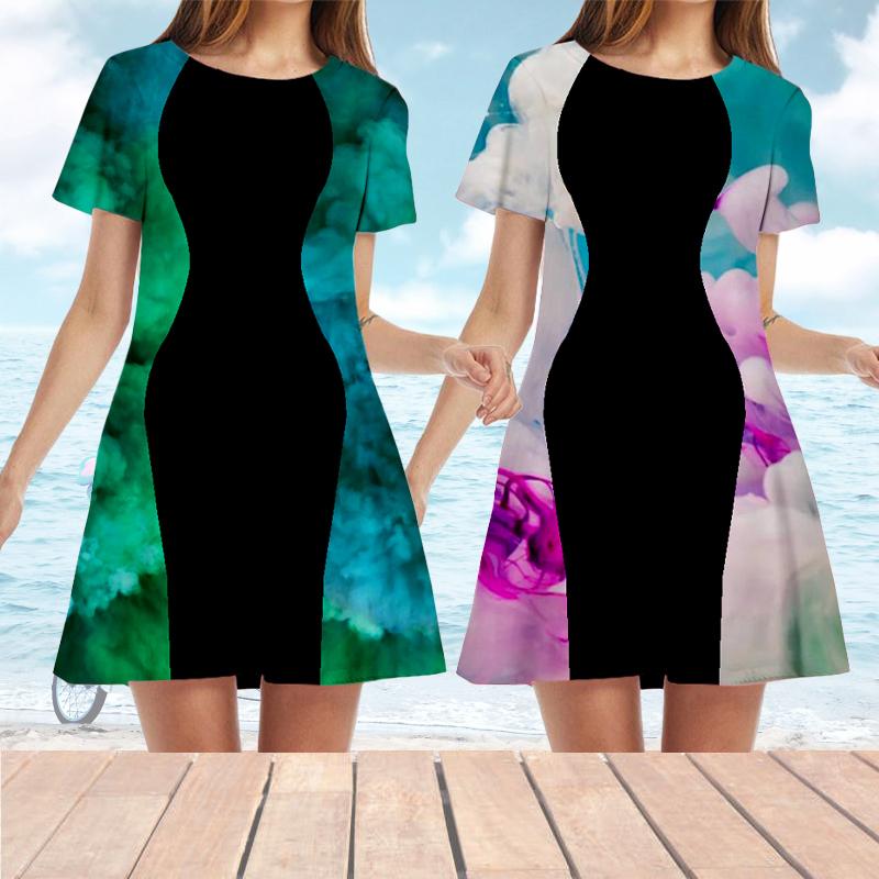 

Женское повседневное летнее платье с короткими рукавами с мягким принтом Модное платье с О-образным вырезом Plus Size XS-6XL