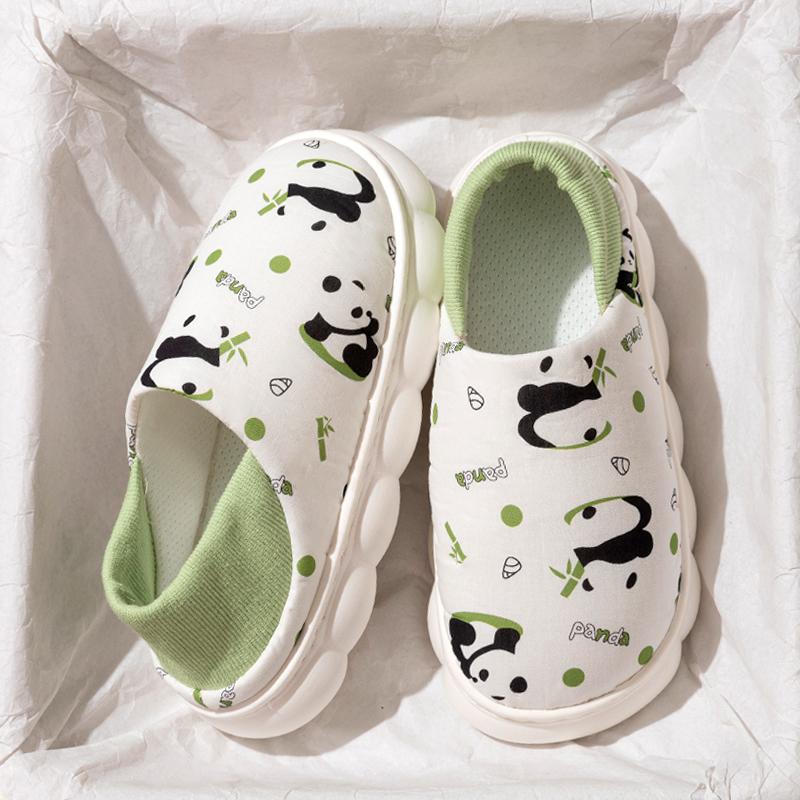 Fashion Cartoon Panda Print Home Slippers for Women Indoor Soft Sole Non Slip Pregnant Cotton Shoes Woman Lightweight Comfort Slippers
