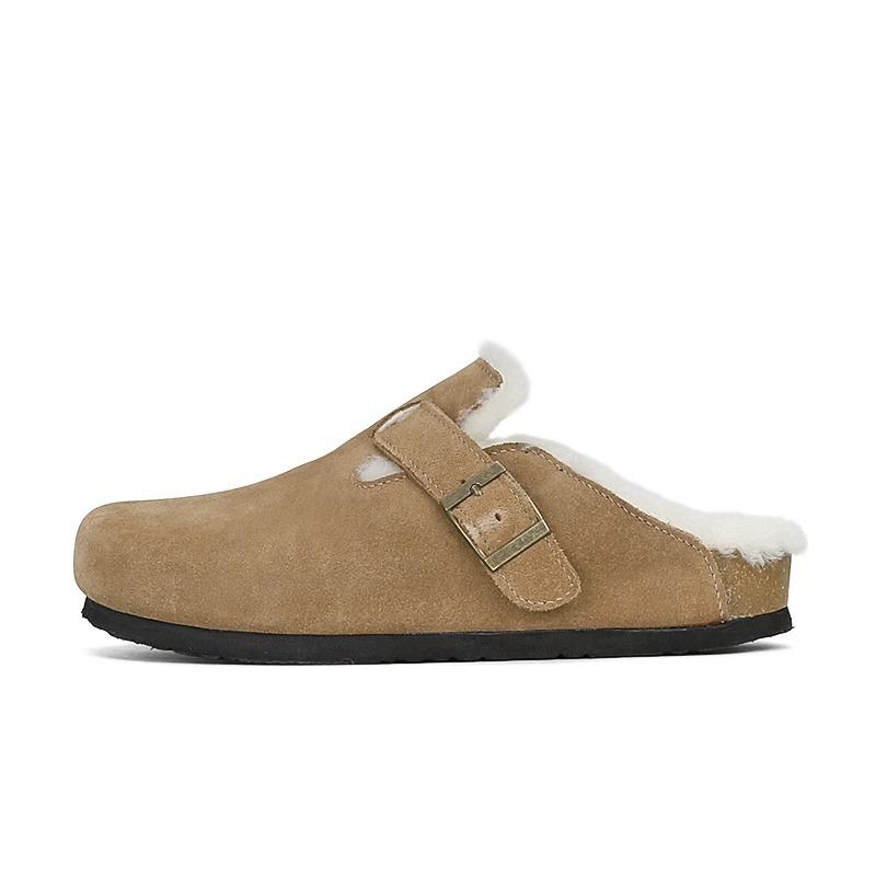 [sheii] real wool version~ retro leather inner height increase fluff single shoes women's bag head half drag