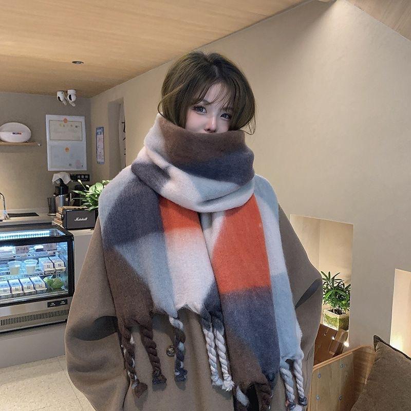 Contrasting Color Irregular Thickened Braids Warm and Long Fashionable and Versatile Thickened Scarf for Men in Autumn and Winter