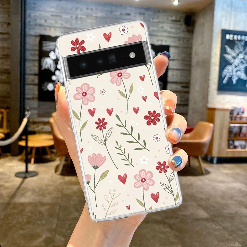 For Google Pixel 10 Pro Clear Phone Case Pixel 9 Pro XL Pixel 8 Pro 9A 8A 7A 7 6A 6 Pro Soft TPU Cover Soft Pale Little Flower