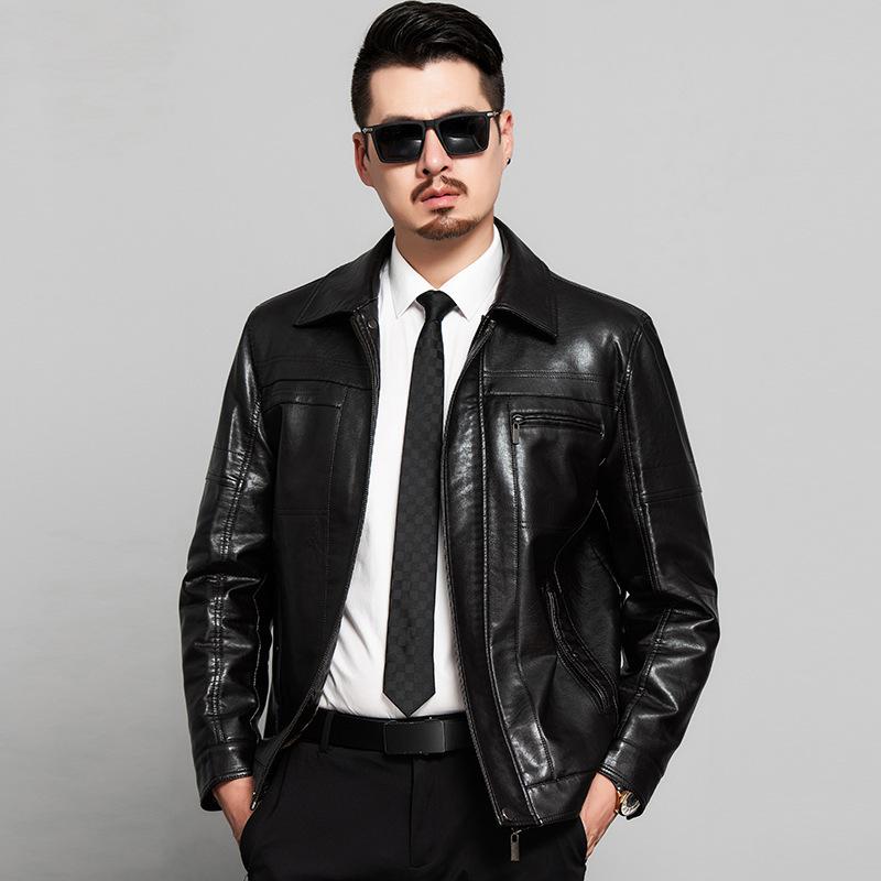 Jacket lapel men's coat solid color leather jacket new men's leather jacket casual sheepskin autumn leather jacket men's clothing