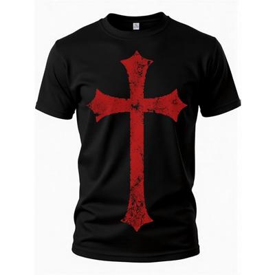 Camiseta de Cruz de Caballero Templario Cruzado para Hombre Talla Europea - Diseño de Guerrero Medieval Cristiano con Estampado de Cruz Roja, Transpirable Cuello Redondo Manga Corta