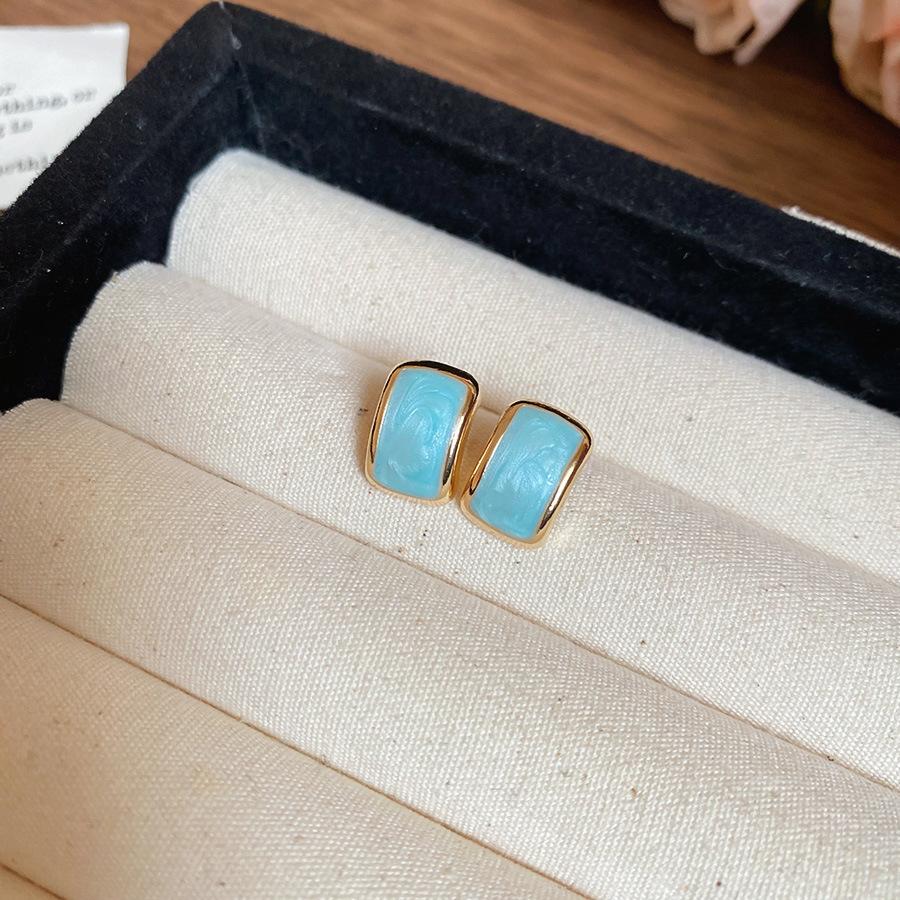 French fresh blue geometric flower resin earrings light luxury stud earrings personality temperament earrings women