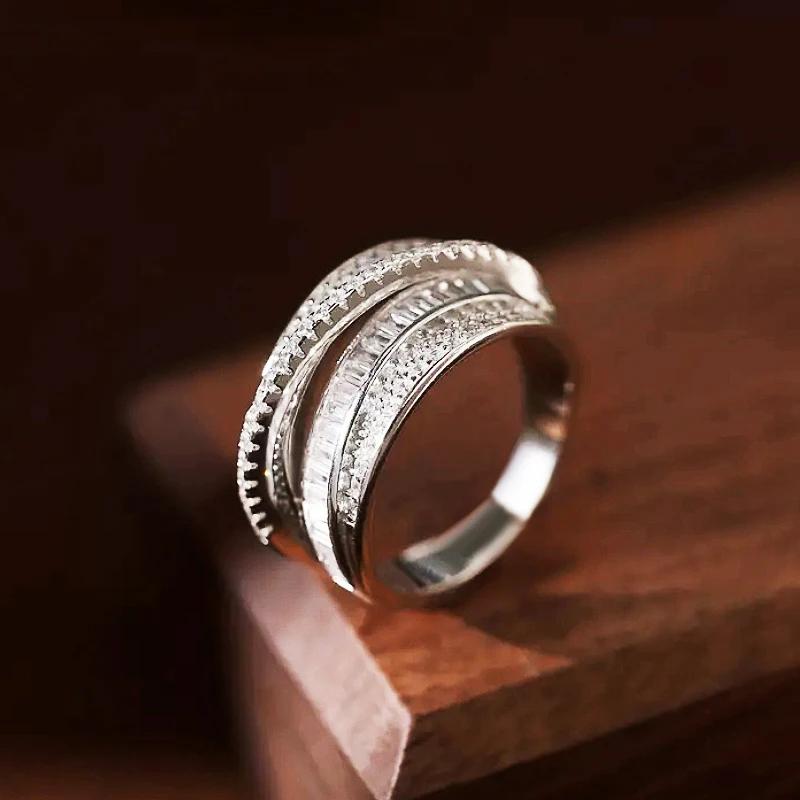 Huitan Unique Multi-layers Cross Rings for Women Trendy Shiny Cubic Zirconia Finger Accessory Attractive Party Jewelry Sale