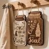 Coffee Theme Wall Hanging 4Pcs Bar Wooden Sign, Farmhouse Rustic Mason Jar Shaped Art Decoration, Plaque for Cafe Kitchen Dining Room Sign