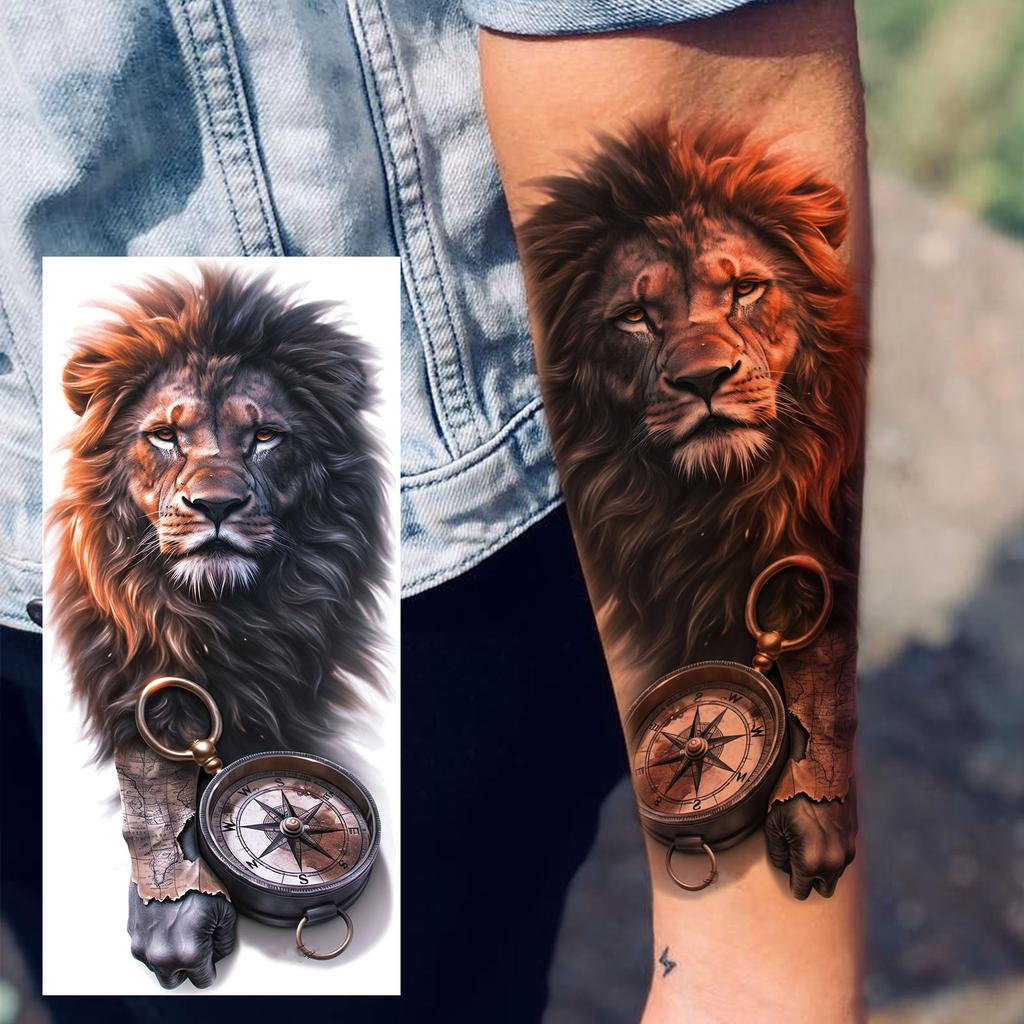 1 Sheet Creative Lion Temporary Tattoos For Men Women Adult, Waterproof Realistic Temp Fake Tattoo Sticker Long Lasting Body Art