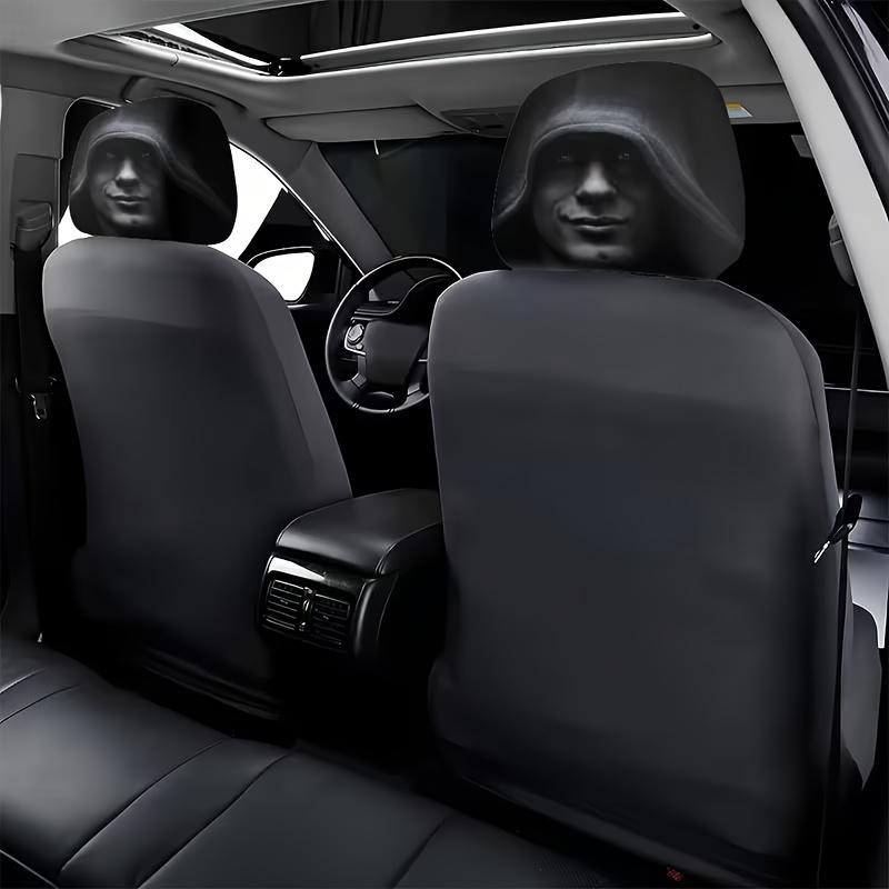 Two Black Hat Mystery Portrait Car Headrest Covers, Designed for Comfort and Elasticity, Ideal for Any Car Interior.