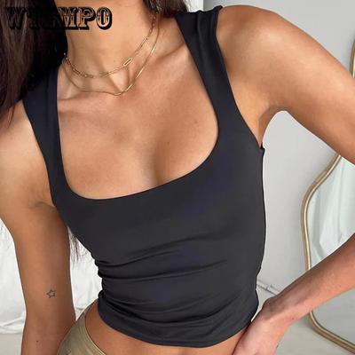 Ins Style Generous Collar Solid Color Sports Fitness Tank Top Women Wear Sexy Thin Top with Design Sense of Ultra-short Tank Top Slimming Suspender