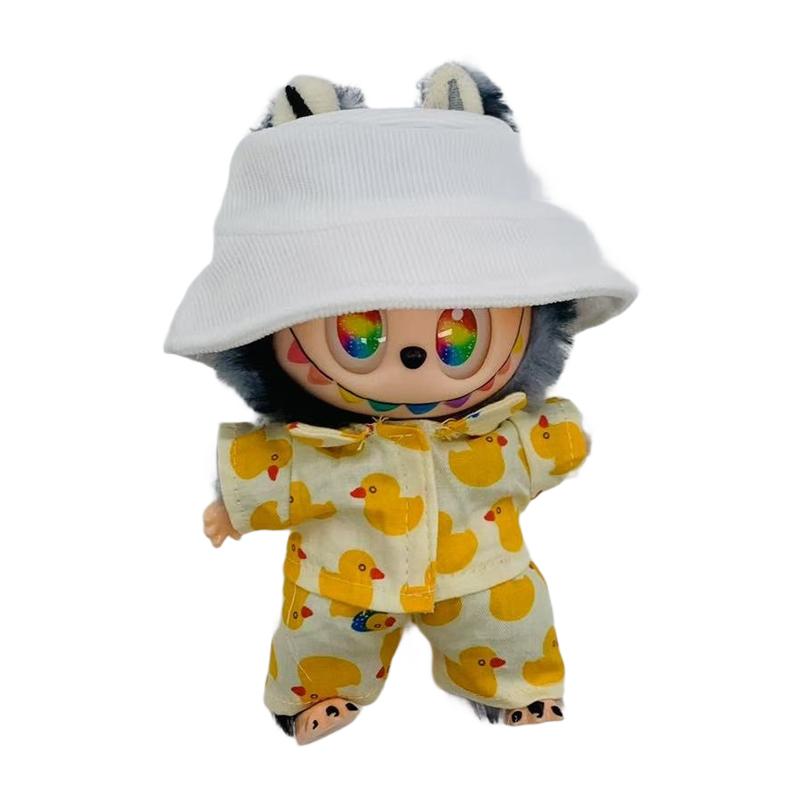 Cute Fishing Hat for 17cm Labubu Plush Dolls Clothes Chill Play Mini Charm Kawaii Vinyl Face Doll  Accessories Kpop Doll Hat