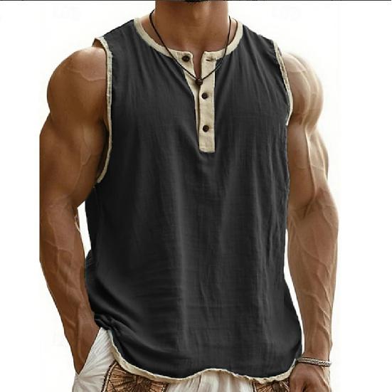 Débardeur de fitness d'été pour hommes 3 boutons Séchage rapide Respirant Couleur unie Course Entraînement Sans manches Haut pour hommes