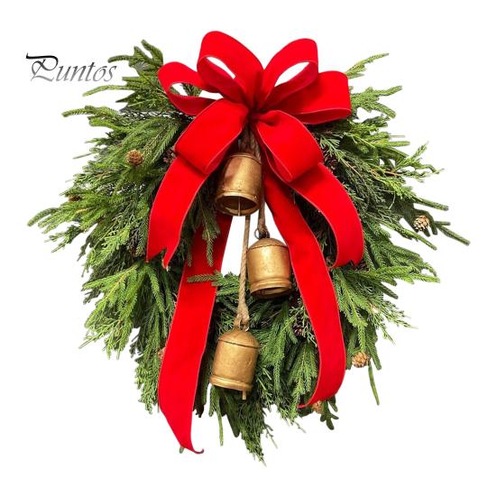 

Рождественский искусственный венок из сосны, зеленый искусственный венок из сосны с колокольчиком и бантом для праздничного декора входной двери, стены, окна, каминной доски B