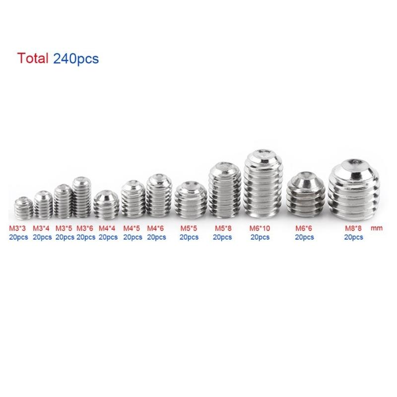 240pcs Convenient Set of Screws Allen Head Screws set Hex Socket Head Screws Grub Screw Set nternal Hex Drive Cup-Point