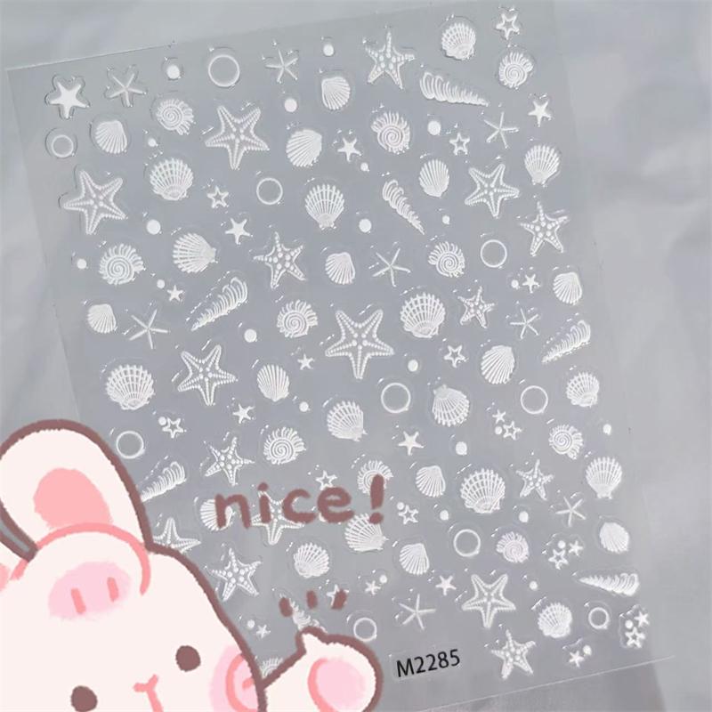 

1 Sheet Ocean Shell Jellyfish Nail Stickers Colorful Shell Conch Seastar Adhesive Nail Decal Mermaid Aurora Beach Shell Slider A