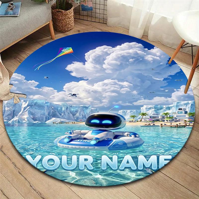 ASTRO BOT Custom Name Round Area Rug,Carpet Rug for Living Room Bedroom Sofa Playroom Decor,Non-slip Floor Mat