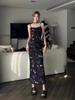 French retro floral suspender vest dress women's summer black slim and thin sexy hottie hip skirt