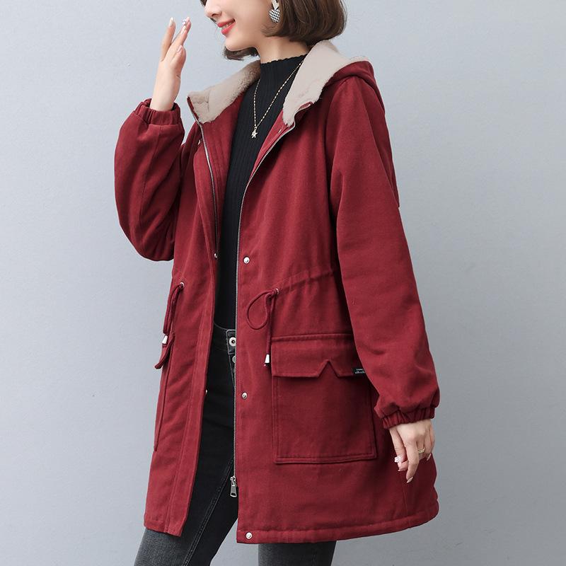 Women's 2024 Winter Fleece-Lined Parka: Mid-Length, Loose Fit, Plus Size, Thick Cotton Coat for Middle-Aged Moms
