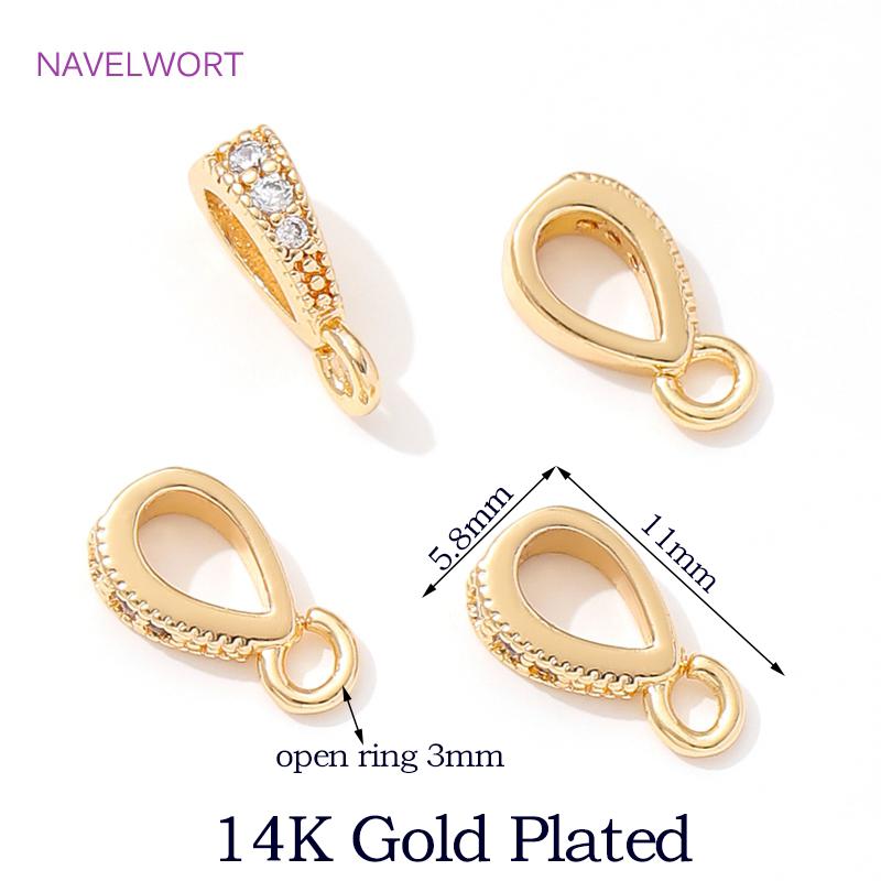 14K/18K Gold Plated Inlaid Zircon Pendant Bail with Ring Brass Pendant Bail Connector DIY Bracelet Necklace Making Accessories