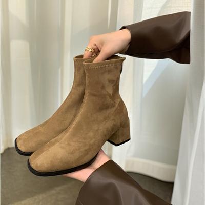 En Otoño e Invierno Calzado Botas de Mujer con Talla Grande Cómodas Suela Gruesa Punta Cuadrada y Tacones Gruesos