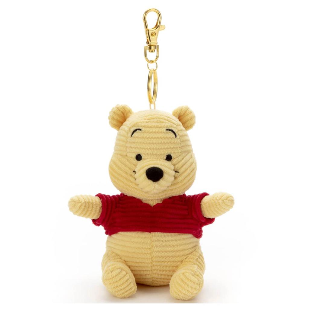 Disney Character Corduroy Plush Keychain, Winnie the Pooh, Approximately 12cm Tall