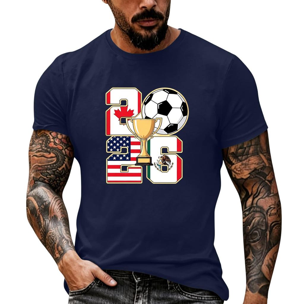 Men's Basic Crew Neck Short Sleeve T Shirt Loose Fit Casual Summer Top Soccer Themed Graphic Print Comfortable Fabric