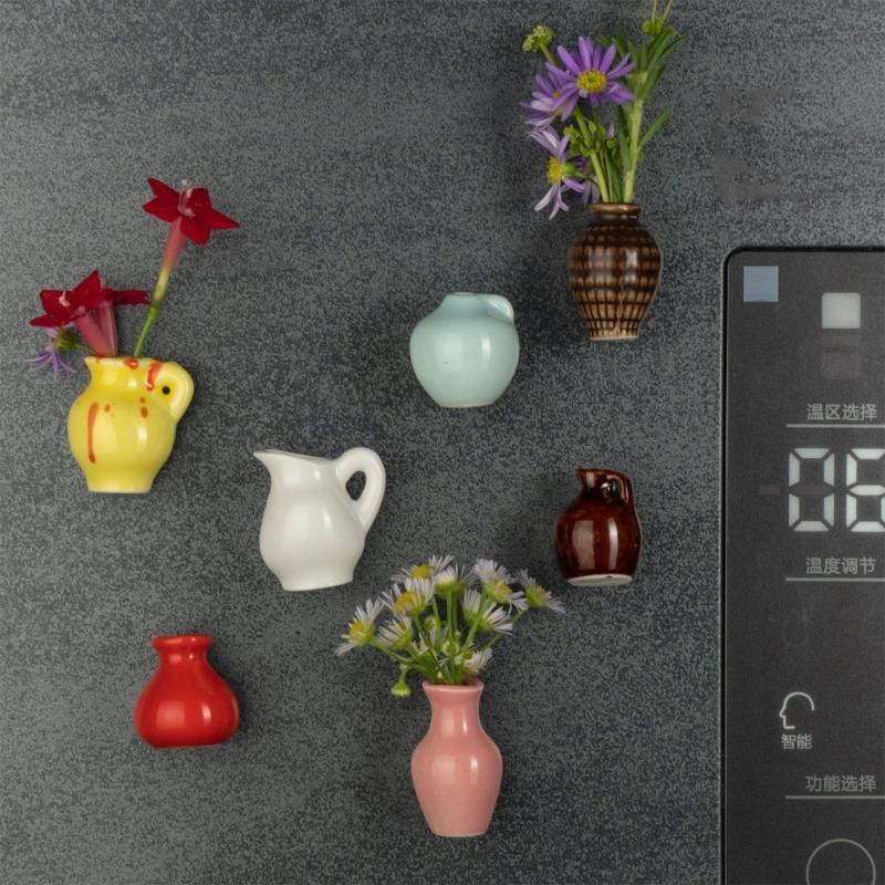  Small Ceramics Flower Vases Magnets With Strong Hold Refrigerator Decoration DIY Craft Artistic