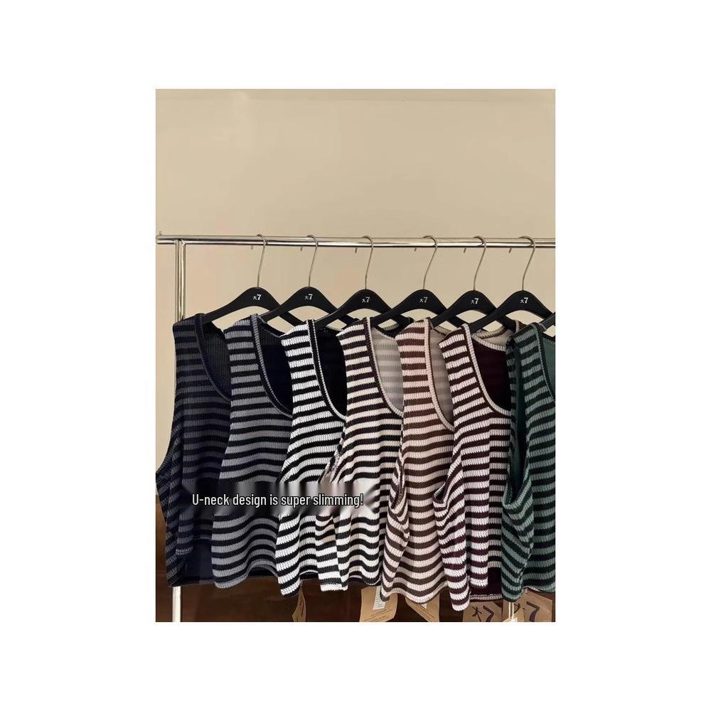 Large Autumn Plus Size Women's Korean Style Striped Layered U-Neck Knitted Vest