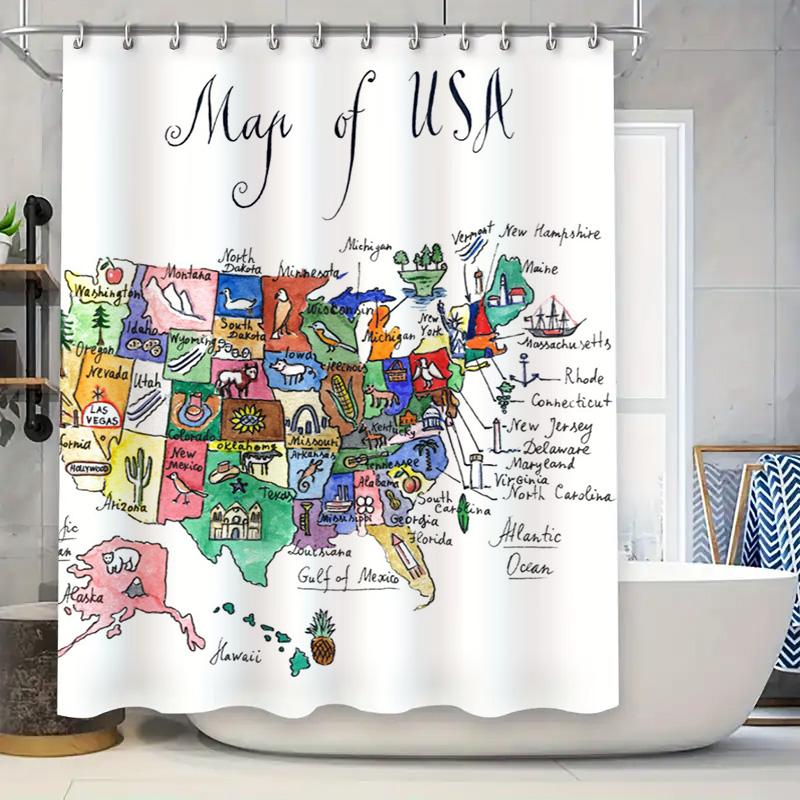 

Usa Map Shower Curtain Vivid States Design Waterproof Home Decor Bathroom Wall Art Decoration W60H190(CM)-1 Pcs