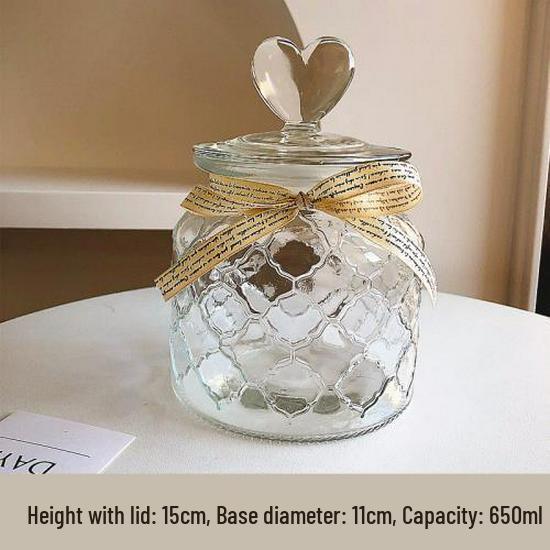 Transparent Heart-Shaped Wishing Star Glass Jar with Court Plaid Design