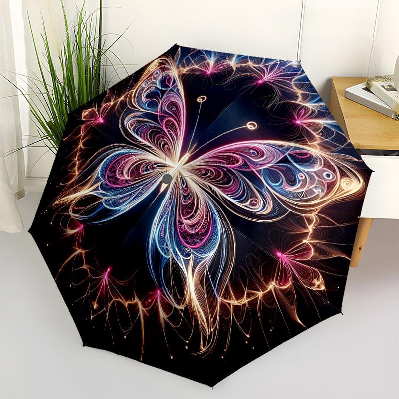 1pc Butterfly Mandala Automatic Folding Umbrella - Compact 8-Rib Design, Durable Plastic & Iron, Lightweight for Outdoor Daily Use192